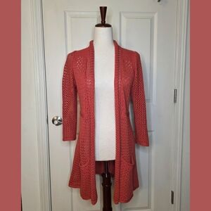 Anthropologie Angel of the North Coral Loose Knit Open Cardigan